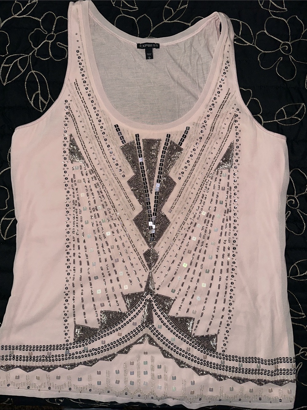 Express Light Pink Sequin & Bead Embellished Tank Top
